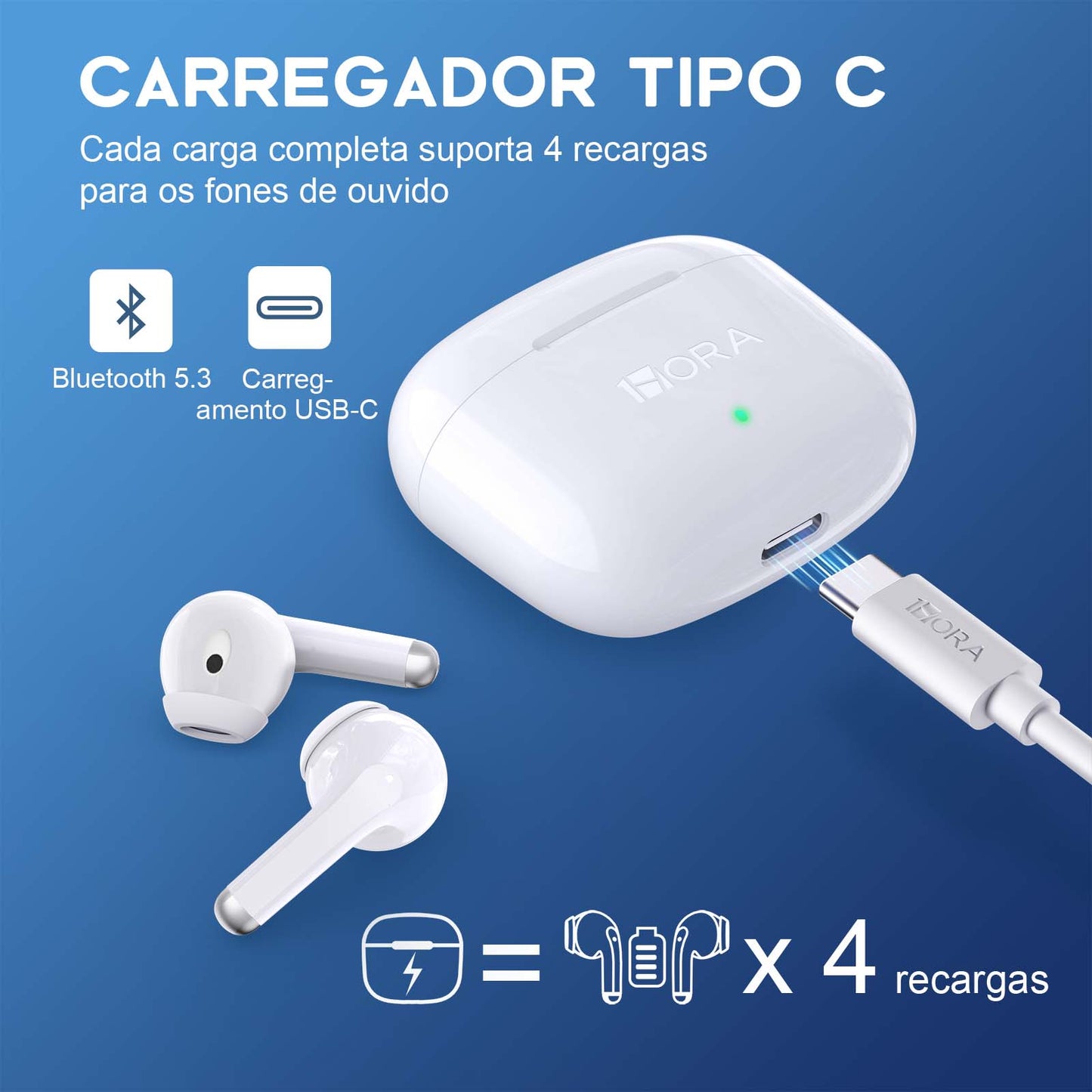 Fone de Ouvido Sem Fio Bluetooth 5.3 Intra-Auricular 1Hora AUT203 – Preto ou Branco