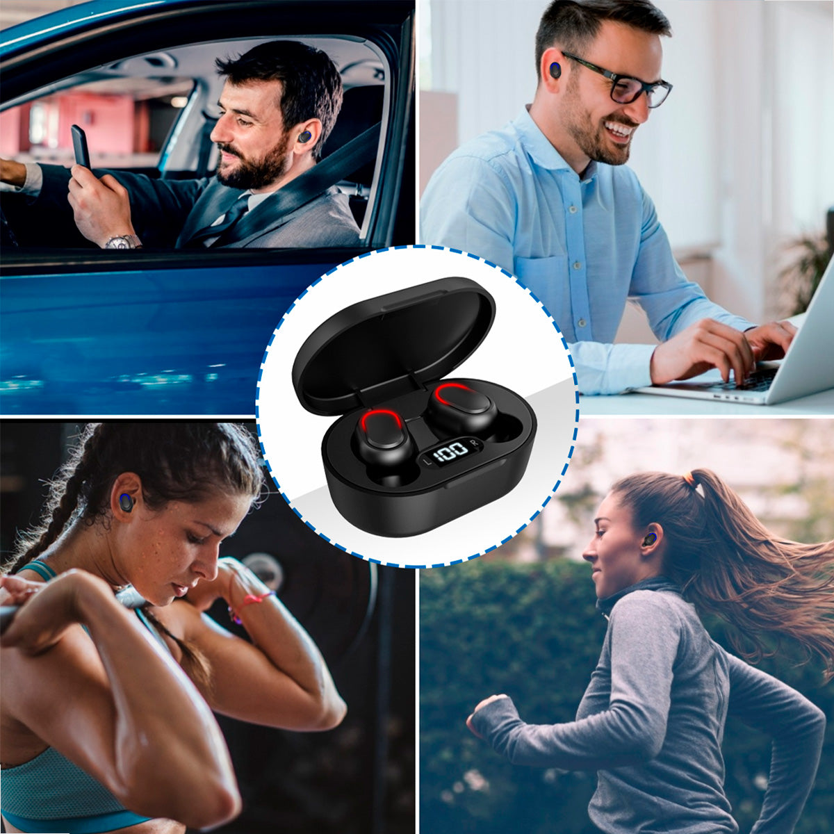 Fone Bluetooth 1HORA AUT114 Preto com estojo compacto e display LED aceso Perfeito para o seu dia a dia