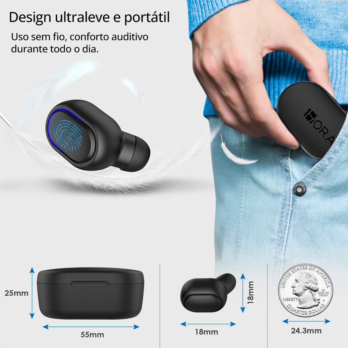 Estojo compacto, controle de música e chamadas do AUT114 Preto
