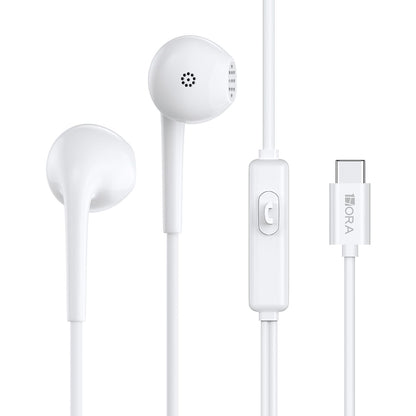 Fone Tipo C 1HORA AUT124 Branco – Visão geral com design moderno e entrada USB-C