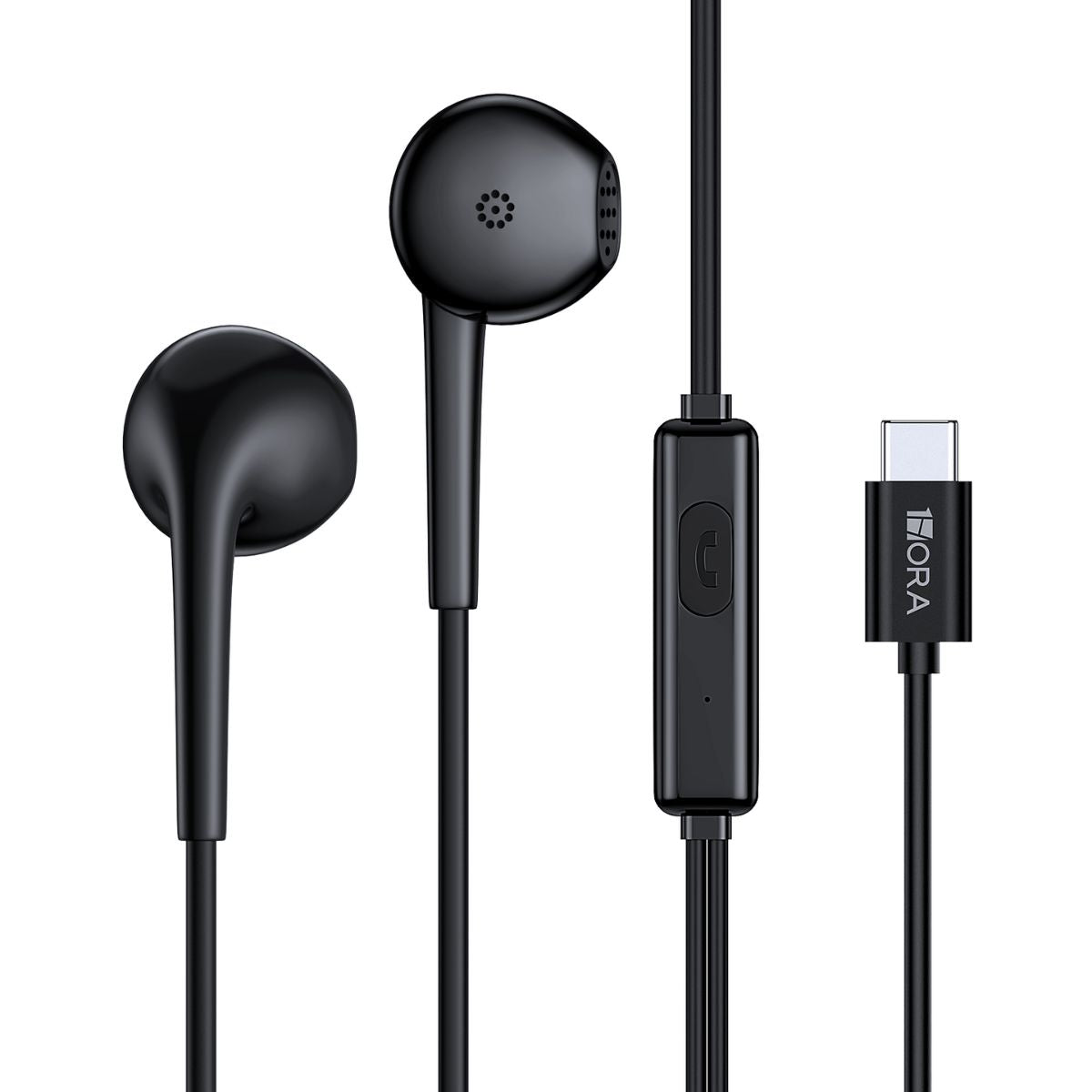 Fone Tipo C 1HORA AUT124 Preto  – Visão geral com design moderno e entrada USB-C
