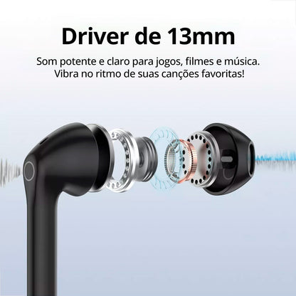 Fone Bluetooth Sem Fio 1HORA AUT201 – USB‑C, Som Imersivo e 22h de Bateria