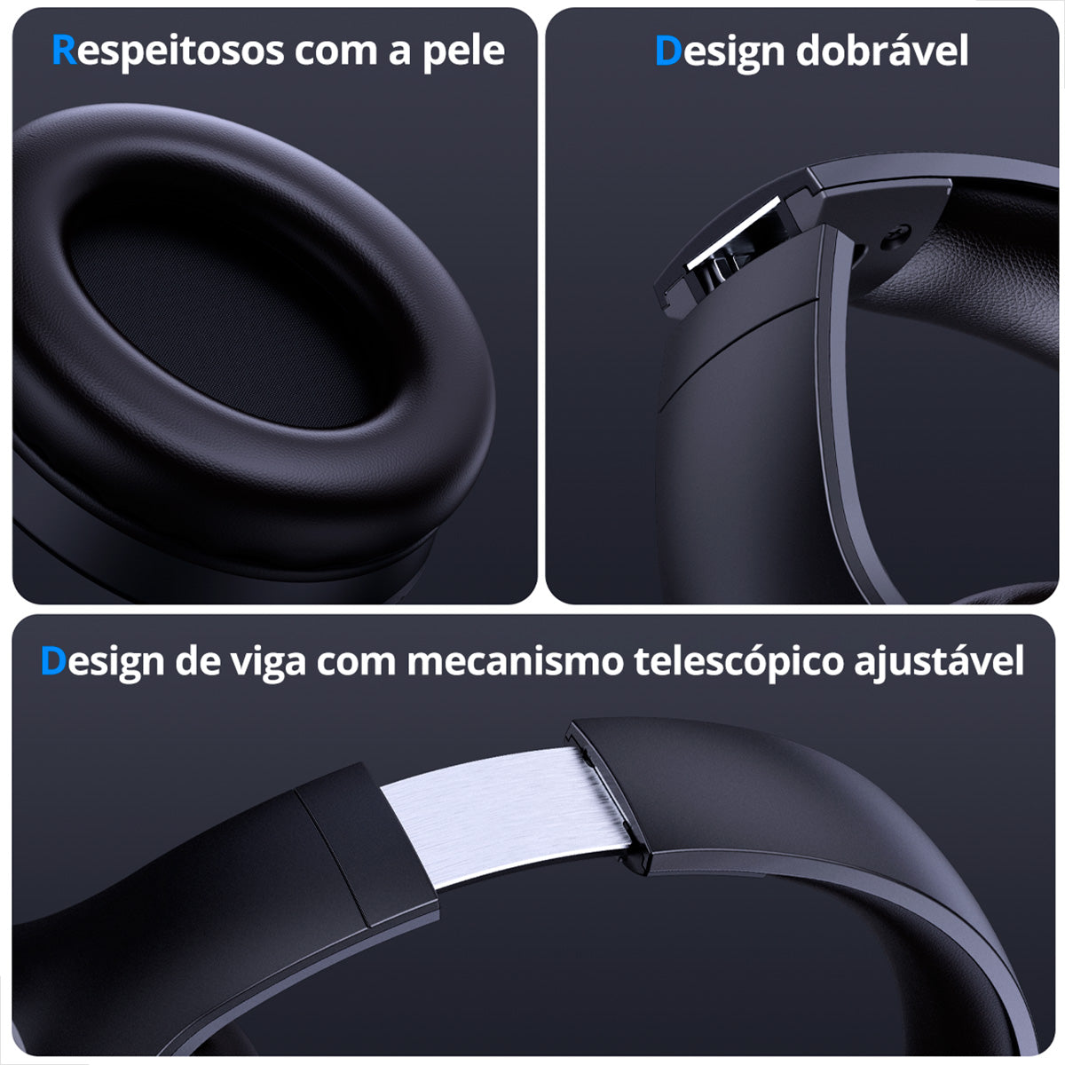  Fone Over-Ear com almofadas acolchoadas e haste ajustável para maior conforto