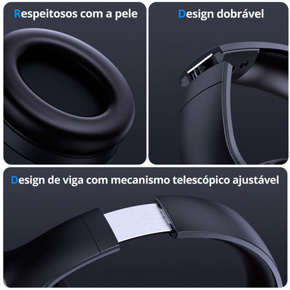  Fone Over-Ear com almofadas acolchoadas e haste ajustável para maior conforto