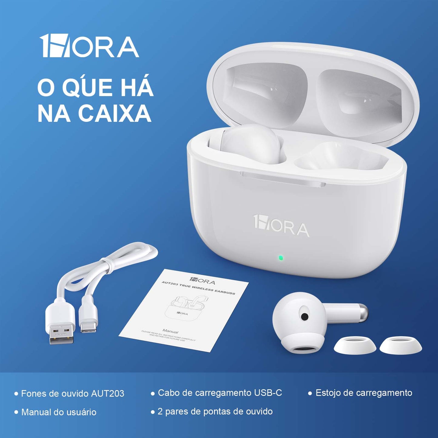 Fone de Ouvido Sem Fio Bluetooth 5.3 Intra-Auricular 1Hora AUT203 – Preto ou Branco