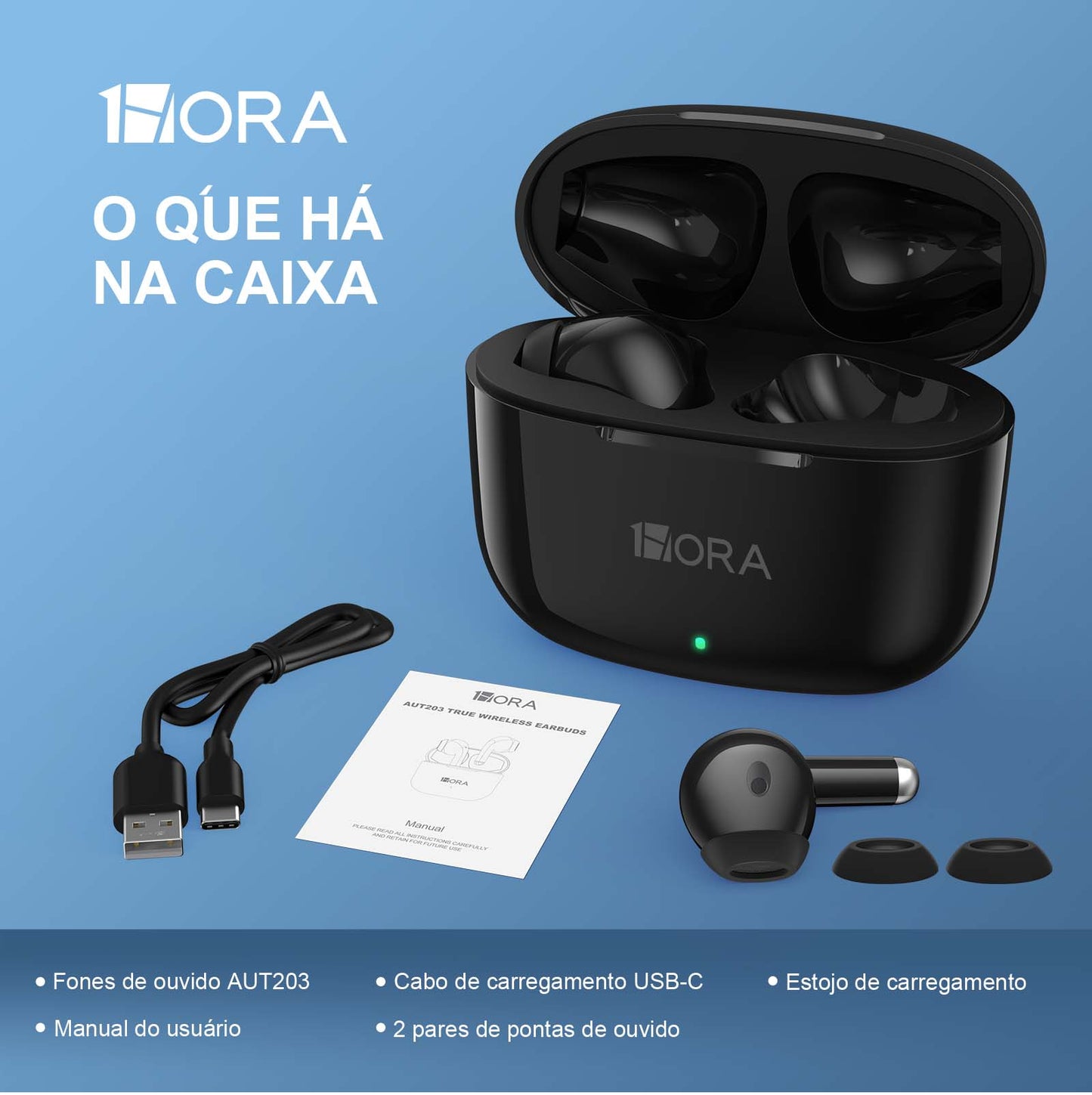 Fone de Ouvido Sem Fio Bluetooth 5.3 Intra-Auricular 1Hora AUT203 – Preto ou Branco
