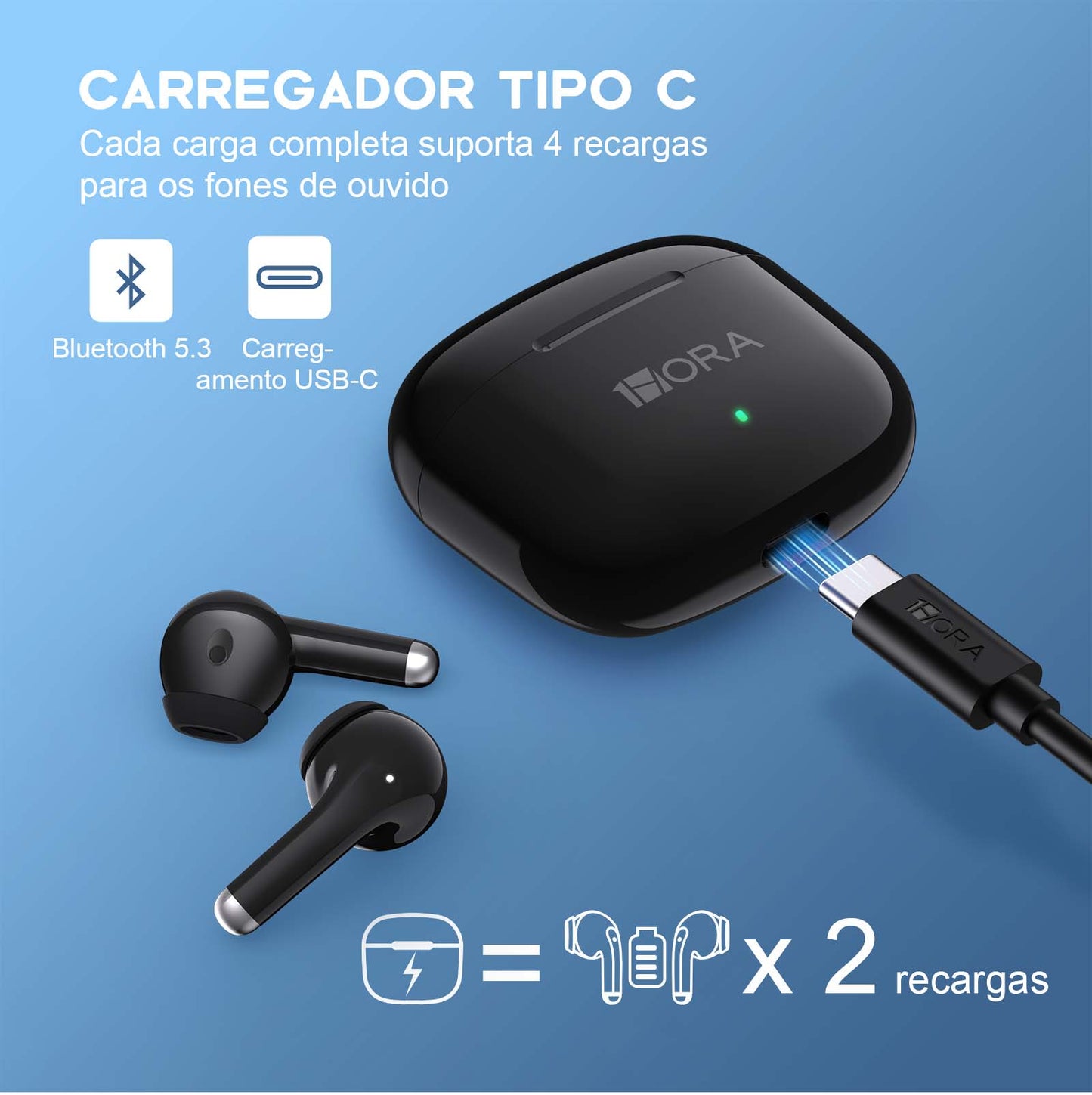 Fone de Ouvido Sem Fio Bluetooth 5.3 Intra-Auricular 1Hora AUT203 – Preto ou Branco
