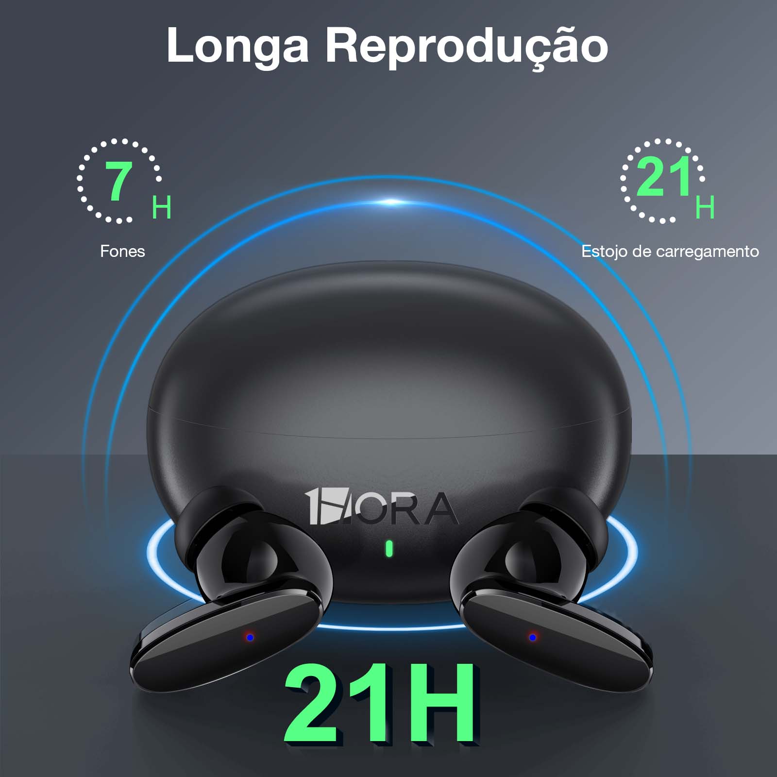 Fone AUT205 com 7 horas de uso contínuo e estojo que fornece até 21 horas extras de bateria