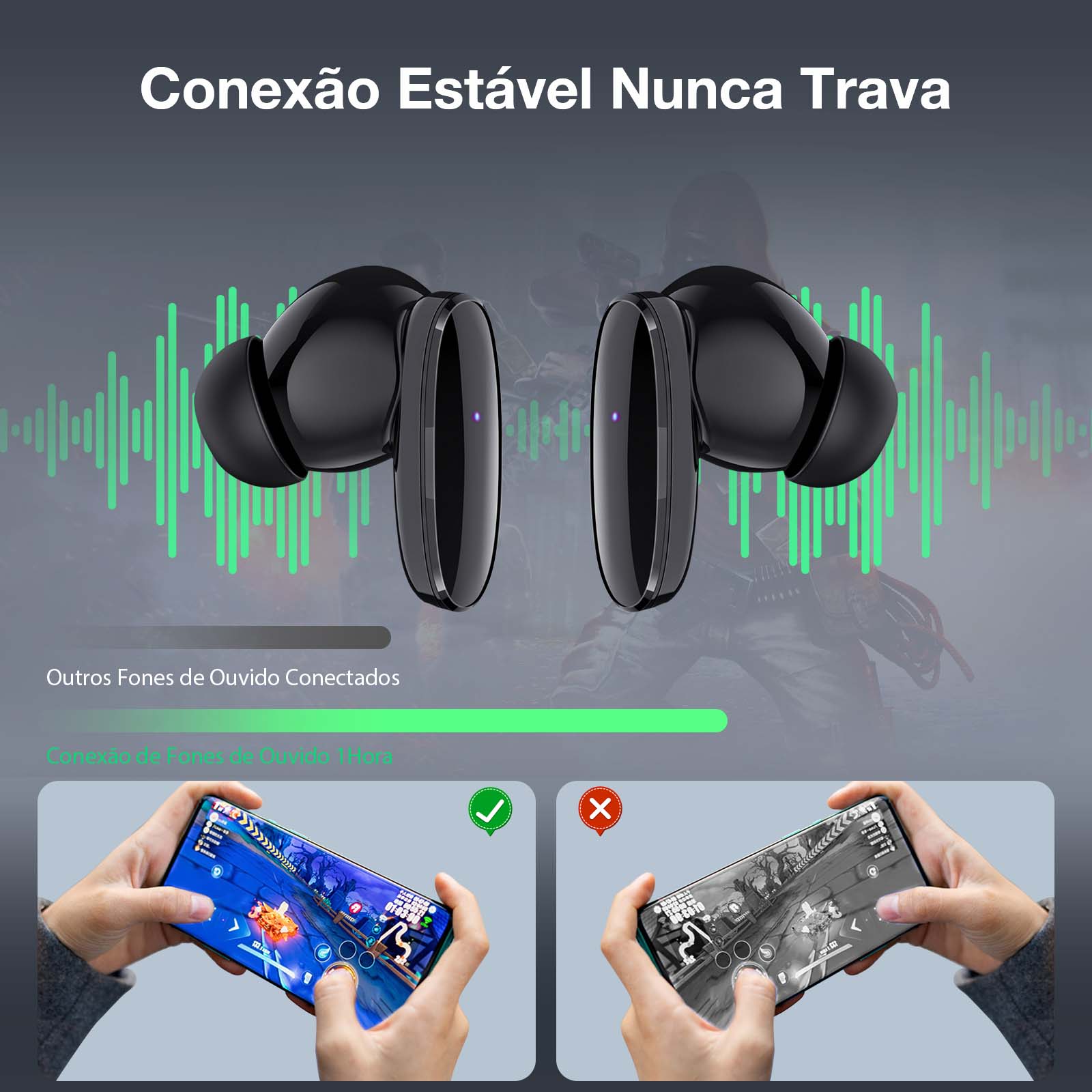 Fone 1HORA AUT205 com conexão estável ideal para jogos e chamadas sem travamento