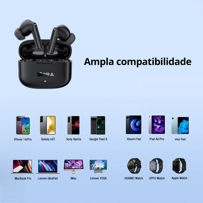 magem promocional dos fones pretos em fundo neutro com estojo aberto