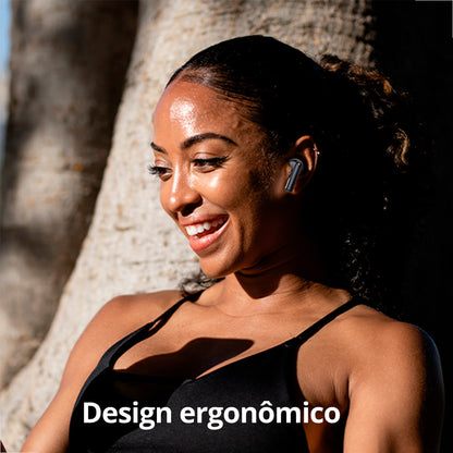 Par de fones pretos AUT206 com pontas de silicone ajustáveis
