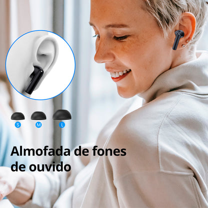 Par de fones pretos AUT206 com pontas de silicone ajustáveis
