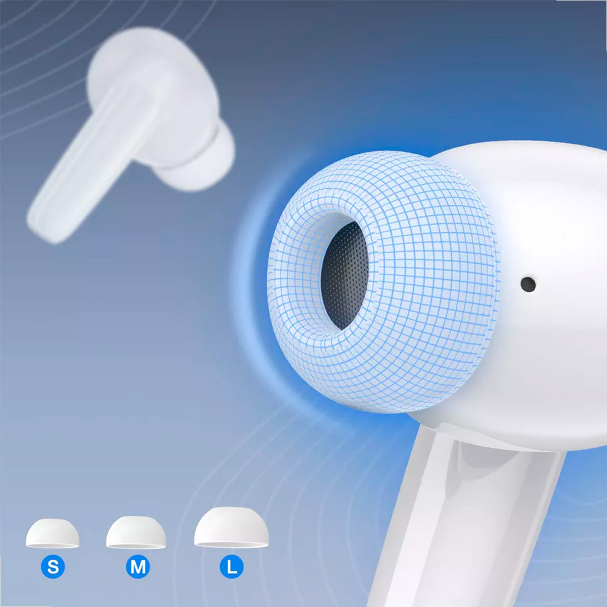 Fones brancos AUT207 em fundo neutro com visual minimalista
