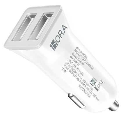 Carregador veicular USB branco modelo GAR128 com duas portas da marca 1HORA