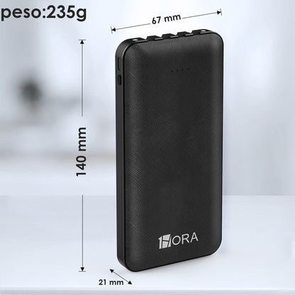 Carregador portátil 1HORA com design compacto de 14x6,7x2,1cm