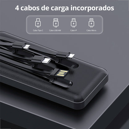 Power Bank com cabos integrados: Micro USB, Lightning, Tipo C e USB – modelo GAR148