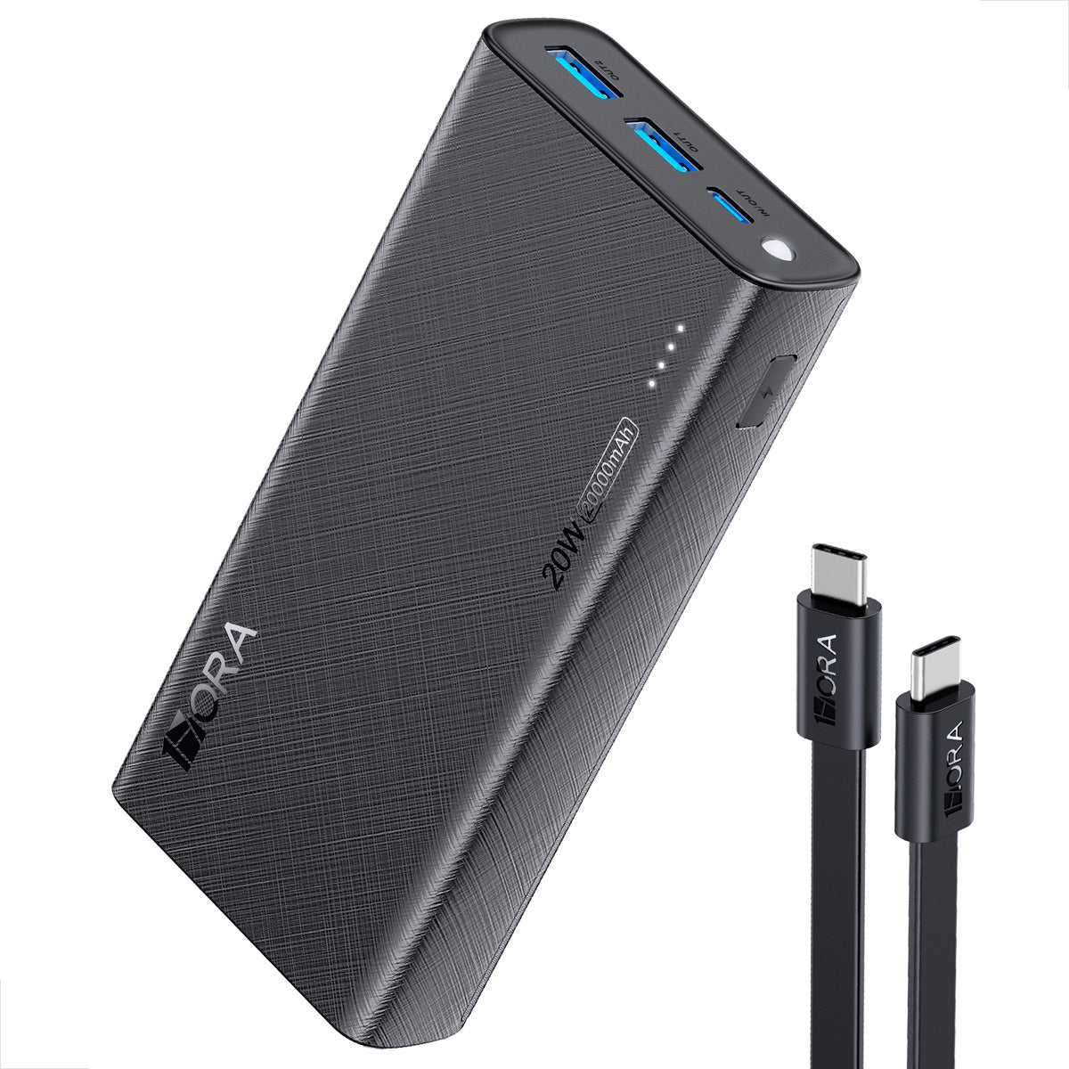 Design premium e compacto do Power Bank 1HORA GAR158 preto com acabamento fosco