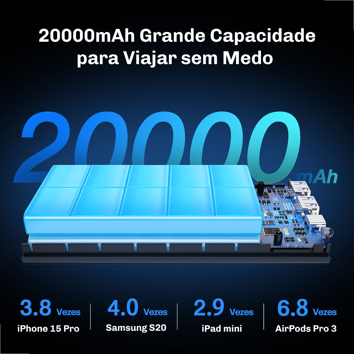 Power Bank 1HORA GAR158 preto com 20000mAh e carregamento rápido PD 22.5W